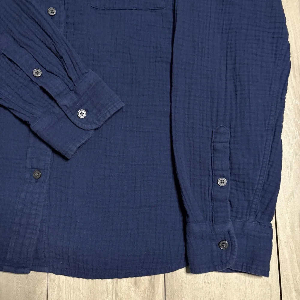 J. Crew Navy Blue 100% Cotton Double Gauze Button Down Shirt Large - Picture 3 of 7